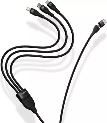 Kabllo multifunksional Baseus Flash Series II CASS030101, 1.2m, 100W, USB-A/USB-C/Lightning/micro USB, e zezë