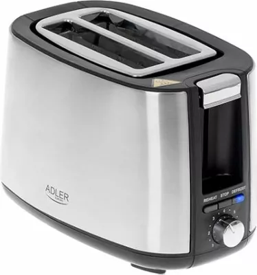 toster buke ADLER AD3214, 2 fetë, 7 nivele pjekjeje, 650-750W (max 900W), ngrohës për simite, argjendtë/zi