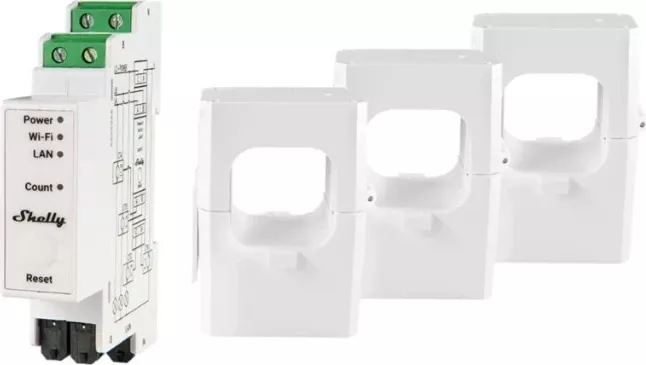 Matës energjie Shelly Pro 3EM-400, AC, 400 A, 50 - 60 Hz, 3 W, 100 - 260 V, 19 mm
