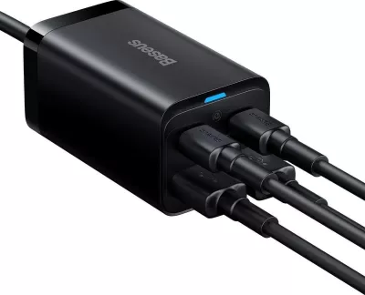 Karikues Baseus GaN3 Pro CCDK65E 65W 2x USB-C 2x USB-A me kabllo USB-C në USB-C 1m, i zi (CCGP040101)