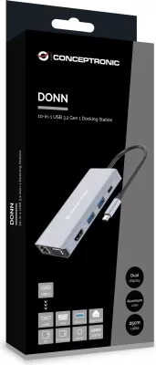 Docking station Conceptronic 10-1, USB-C në HDMI/USB-A/VGA/AUX, 25cm, gri