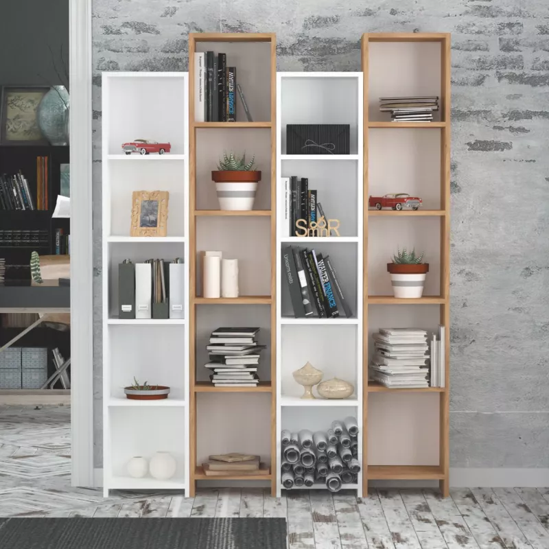 Raft librash Hanah Home, Semm, ngjyrë lis dhe e bardhë, 4 copë