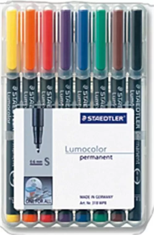 Set lapsa permanent STAEDTLER Lumocolor 313 WP8, 0.4mm, 8 ngjyra