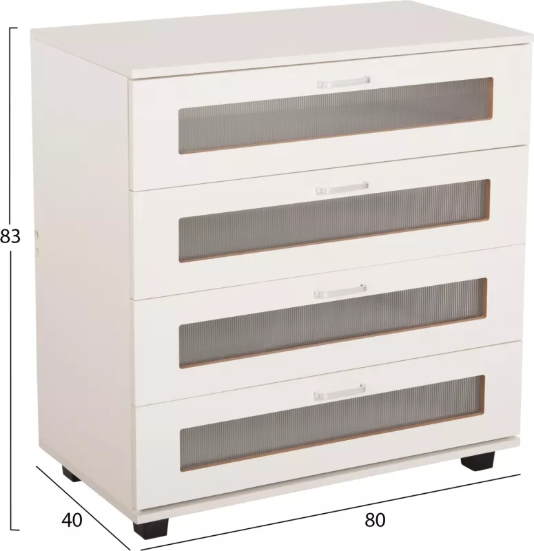 Komodinë THORGAN FH9880.03 melaminë e bardhë-4 sirtarë 80Χ40Χ83Hcm