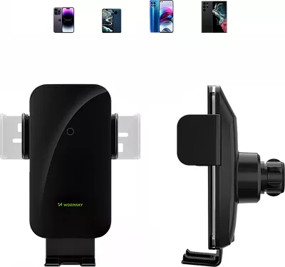 Mbajtës telefoni me karikues wireless Wozinsky WEDZ-3Y8S për veturë, 15W, i zi