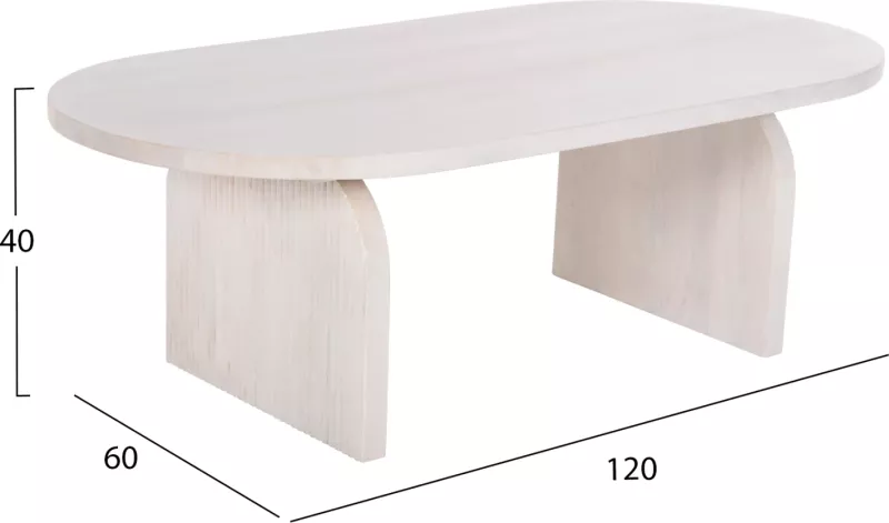 Tavolinë kafeje ovale HONKY FH9691 dru mango masiv ngjyrë bardhë 120x60x40H cm