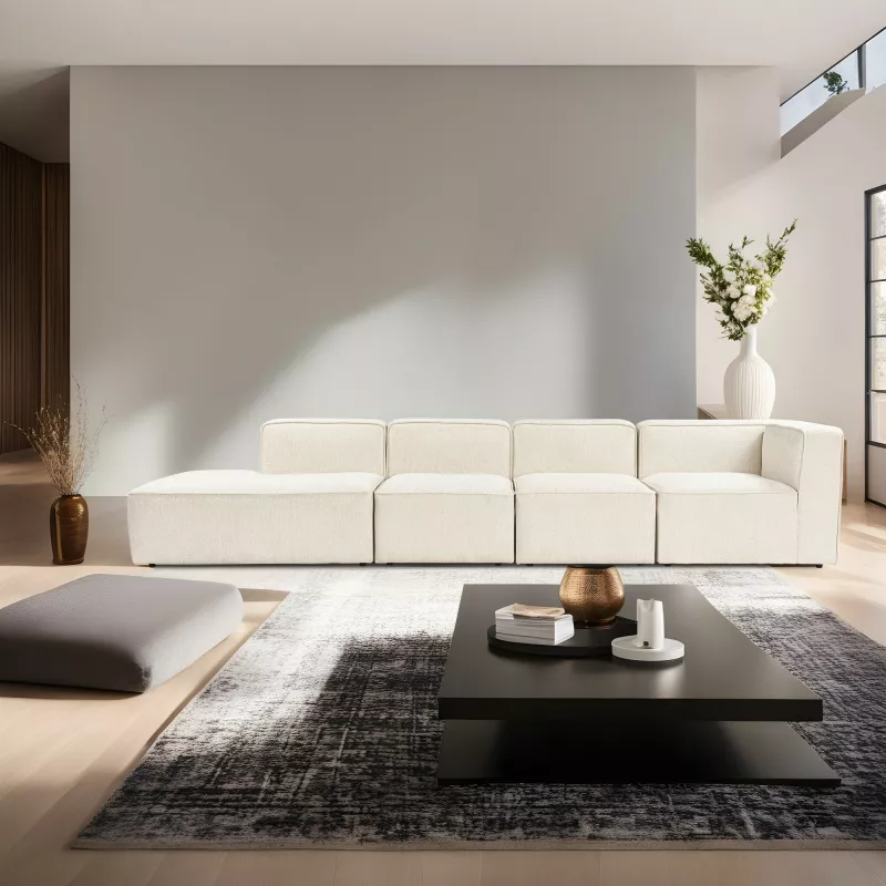 Kënd-sofë Atelier del Sofa, More M (M4-M1-M1-M7), ngjyrë krem, shndërrohet në shtrat