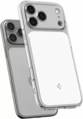 Mbështjellës Spigen Ultra Hybrid "T" MagSafe për iPhone 17 Pro, TPU+PC, skaje të ngritura, Air Cushion, me unazë magnetike MagSafe, Transparent/Bardhë