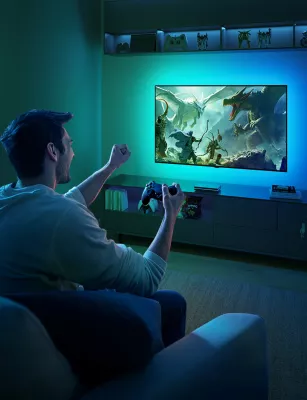 Sync box Govee Smart AI Sync Box Kit 2 për TV 55-65", HDMI 2.1 (8K/60Hz, 4K/144Hz), kit me shirit LED, e zezë