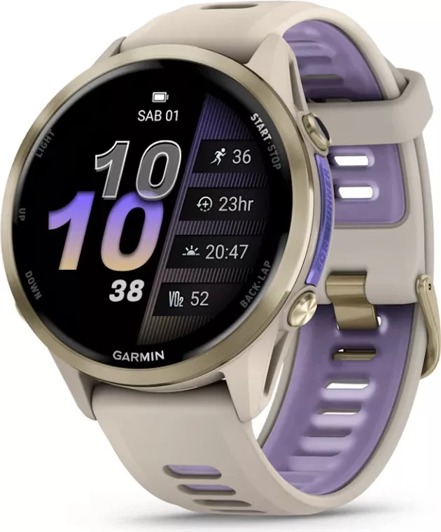 Smartwatch Garmin Forerunner® 970 Soft Gold Titanium (French Gray Case, French Gray/Translucent Indigo Strap)