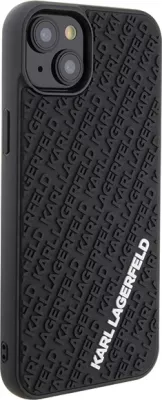 Mbështjellës Karl Lagerfeld 3D Rubber Multi Logo për iPhone 15 Plus, i zi