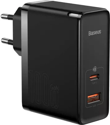 Karikues rrjeti Baseus GaN Pro Fast Charger C+U 100W me kabllo 1m, i zi