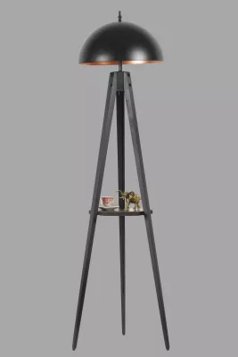 Llambë dyshemeje tripod me raft, ngjyrë e zezë, Opviq, retro, e madhe