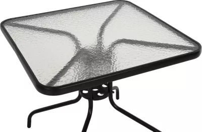 Tavolinë e jashtme katrore FIGO FH5972.03, metalike e zezë me sipërfaqe tavoline prej xhami, 80x80x71 cm