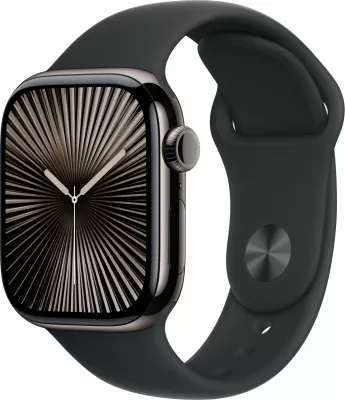 Smartwatch Apple Watch Series 10, 64 GB, GPS + Cellular, 42mm, Kasë titani, Rrip sportiv i zi