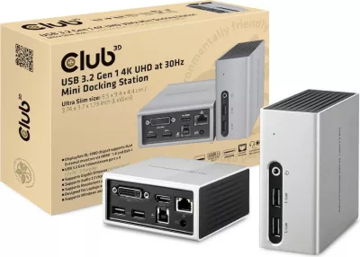 Docking station Club3D USB 3.2 Gen 1, 4K, 4x USB3, HDMI, DVI, LAN, argjendtë/zi