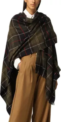 Pallto pelerinë për femra Barbour Staffin Tartan Serape LSC0184, jeshile e errët