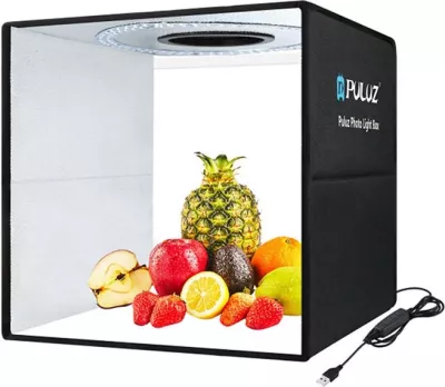 Studio fotografike portabile Puluz PU5041B, 40x40x40cm, 160 LED, 12 sfonda, e zezë