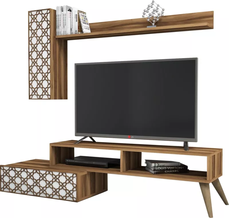 Set mobiljesh për TV, ngjyrë arre dhe e bardhë, FH9518.04, 150x37.2x37.8H cm