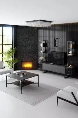 Set mobiljesh për dhomë dite Skye Decor, linjë e zezë, anthracite, e zezë