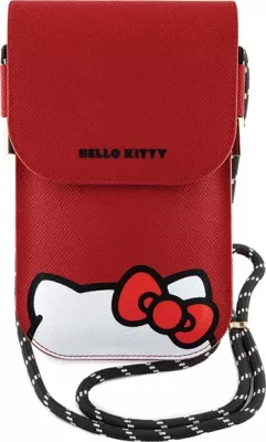 Mbështjellës Hello Kitty Leather Hiding Kitty Cord për celular, lëkurë artificiale, e kuqe