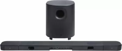 Soundbar JBL Bar 1000 MK2 7.1.4 Dolby Atmos/DTS:X 10\" subwoofer wireless 880W RMS, e zezë, set me subwoofer dhe altoparlantë të pasëm