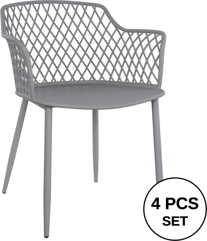 Karrige me krahë polipropileni Jocelyn FH8510.10 gri me këmbë metalike 62x55.5x79cm, set prej 4 copë