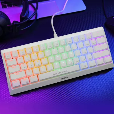 Tastierë mekanike gaming Marvo KG962G Hecate 61R (60%, 61 taste), USB-C, rainbow backlight, e bardhë
