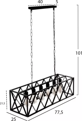Llambë varëse tavani, kornizë metali e zezë, FH4128, 6 drita, 77.5x25x101 cm