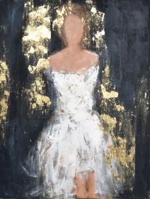 Pikturë dekorative Dame, kanavacë, dru, ngjyrë e zezë, e bardhë, ari, 90x120x3cm
