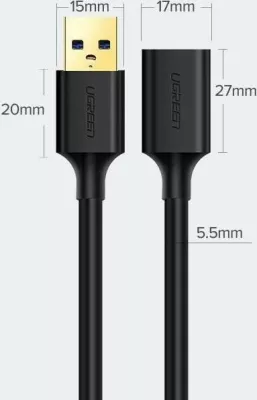 Kabllo zgjatëse USB-A Ugreen US129 USB 3.0 1.5 m Male-Female, e zezë