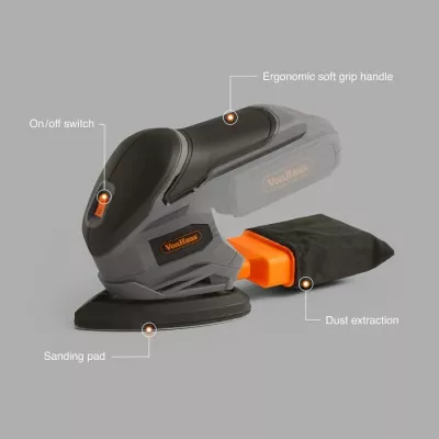 Lëmues trekëndor pa kabllo VonHaus E-Series MPN 3500172 18V, 140×140×94 mm, gri/zezë, me 5 letra zmerile + kuti pluhuri (pa bateri/karikues)