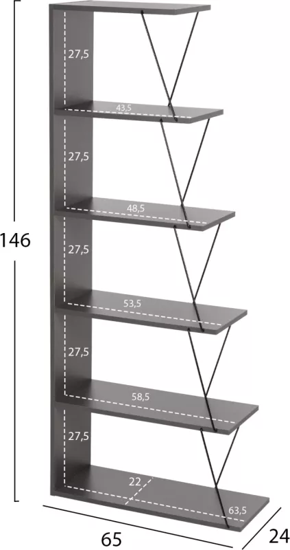 Mini Raft metalik për dokumente dhe libra, 65x22-24x146Hcm, e zezë