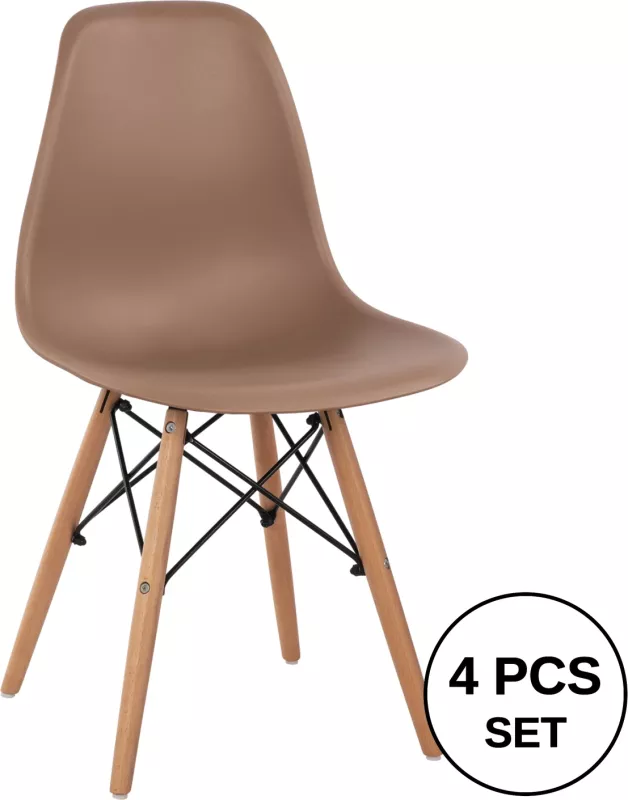 Karrige me këmbë druri dhe sedilje Twist PP Cappuccino FH8460.25 46x50x82 cm, set prej 4 copë