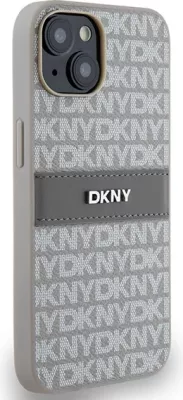 Mbështjellës DKNY Mono Stripe & Metal Logo për iPhone 15/14/13, 6.1", Bezhe