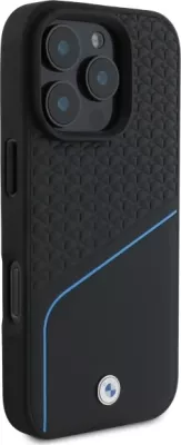 Mbështjellës BMW Sign Leather Textured And Line MagSafe për iPhone 16 Pro Max, i zi