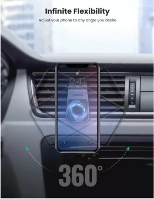 Mbajtës telefoni magnetik për veturë UGREEN 80712B, montim në grilë ajrimi, me pllaka metalike, zi/argjend