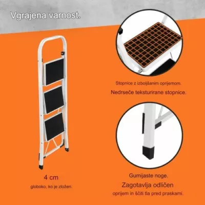 Shkallë palosëse çeliku 3-shkallëshe VONHAUS 3515105, kapacitet 150 kg, e bardhë