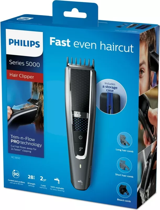 Maqinë për prerjen e flokëve Philips 5000 series HC5650/15, E zezë dhe Argjendtë
