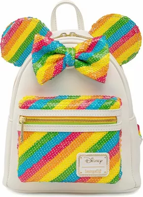 Mini çantë shpine Loungefly Disney Sequin Rainbow Minnie, 22.9 x 26.7 x 11.5 cm, e bardhë, 1 copë