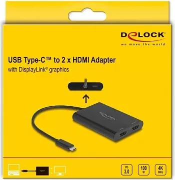 Adapter DeLOCK 64309 USB-C në HDMI + USB-C PD, 0.2m, 4K 60Hz, i zi