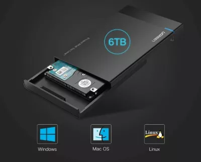 Kasë eksternale për HDD/SSD 2.5\" Ugreen US221 USB-C SATA 3.0, kabllo 50 cm, e zezë