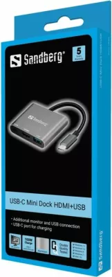 Mini dock USB-C Sandberg 136-00, HDMI + USB 3.0 + USB-C PD 100W, gri