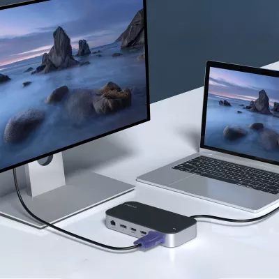 Kasë Choetech HUB-M52, USB-C, HDMI, VGA, DP, SD, RJ45, Gri