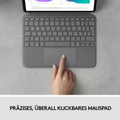 Mbështjellës tastierë Logitech Combo Touch, AZERTY, Trackpad, iPad, Gri