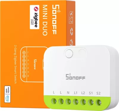 Switch smart Sonoff MINI-ZB2GS ZigBee 3.0 dy-kanal 2x10A/16A modul mini router Zigbee, bardh