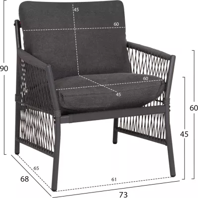 Set lounge për jashtë, 4 ulëse, DEANDRA FH6507.01, metal & jastëkë, ngjyrë gri