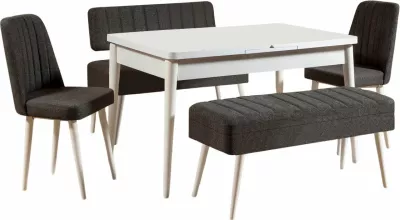 Set tavoline me karrige për ngrënie, e zgjatshme, 5 pjesë, Skye Decor Vina 1053-4, e bardhë dhe antracit