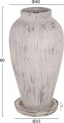 Vazo dekorative për dysheme me bazë pjatë LAUREL FH7938 terrakota në patinë të bardhë Φ40x80Hcm