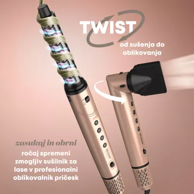 Tharëse flokësh me stilues Revamp Dynamic Radiance Pro DR-2850GD, 6 aksesorë, jonike, 110000 RPM, rozë e artë, set